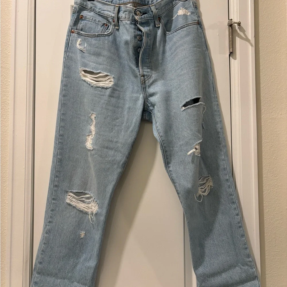 Levi's Womens 501 Original Cropped Jeans Size 31X26 Blue Button Fly Straight Leg - Picture 3 of 6